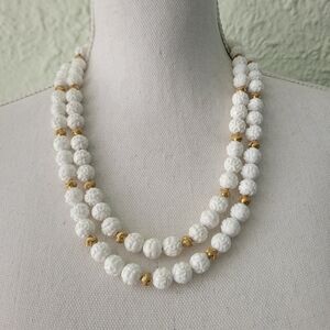 Vtg Signed Monet Carved Lucite Necklace Beaded Statement Double Strand 22".
